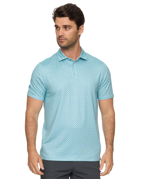 Threadgrit Men's Aqua Combo Benedict Geo Print Short Sleeve Performance Polo Shirt