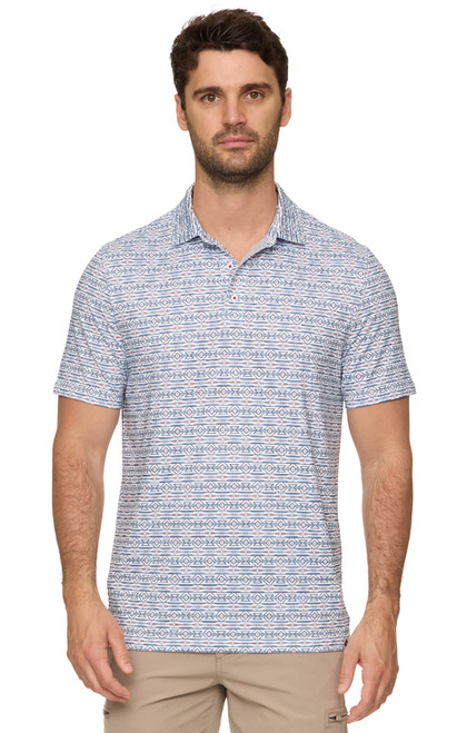 Threadgrit Men's White All Over Southwest Print Coleson Short Sleeve Performance Polo Shirt