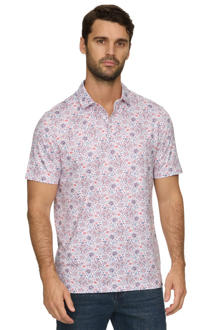 Threadgrit Men's White Combo Fire Works Print Short Sleeve Lincoln Performance Polo Shirt