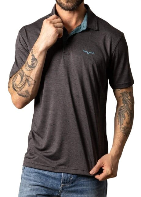 Kimes Ranch Mens Fletcher Black Performance Short Sleeve Polo Shirt