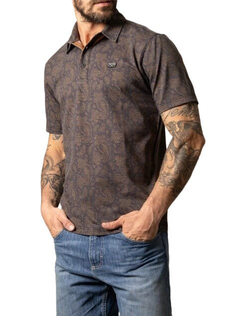 Kimes Ranch Mens Burel Black Paisely Performance Short Sleeve Polo Shirt