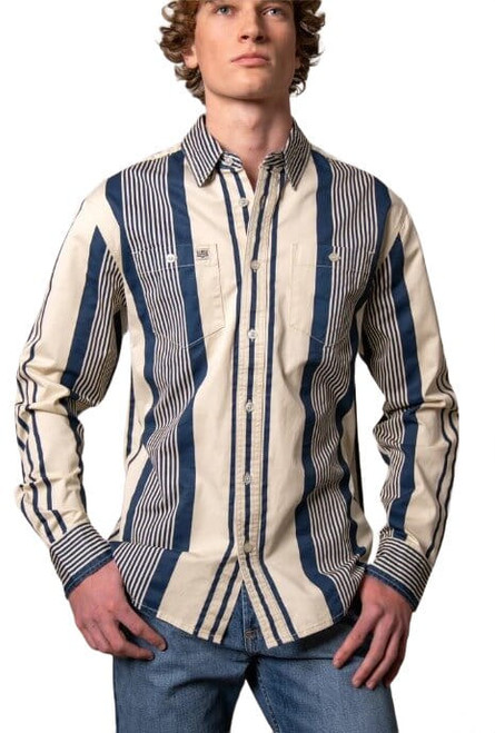 Kimes Ranch Mens Reddy Blue Vintage Stripe Long Sleeve Western ButtonÃ¢â‚¬â€˜Down Shirt