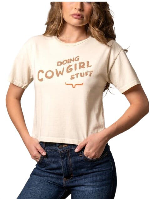 Kimes Ranch Womens Doing Cowgirl Stuff Ivory Cropped Graphic T Shirt