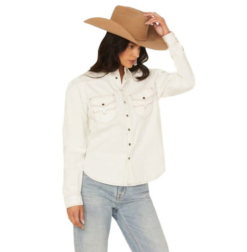 Kimes Ranch Womens Jane White Cropped Long Sleeve Western Snap Shirt