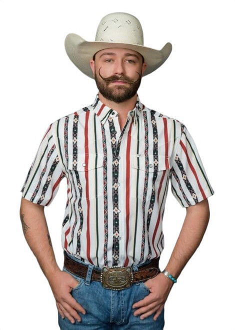 Ferrell Mens The Post Green Southwestern Striped Short Sleeve Western Snap Shirt