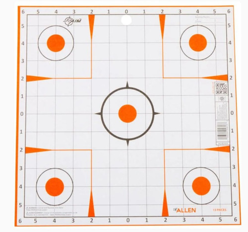 Allen Company EZ Aim Paper White Orange Shooting Targets Sight In Grid 12 Inch Square - 13 Pack