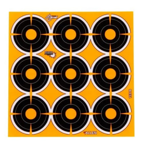 Allen Company EZ Aim Splash Reactive Adhesive Paper Black Orange Shooting Targets Bullseye 12x12 Inch - 5 Pack