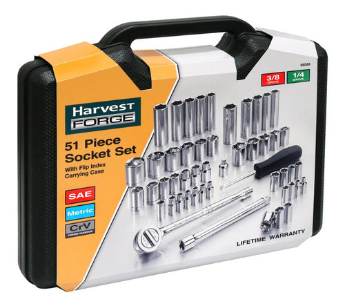 Harvest Forge 51-Piece 1/4 Inch and 3/8 Inch Drive SAE and Metric Mechanics Tool Set
