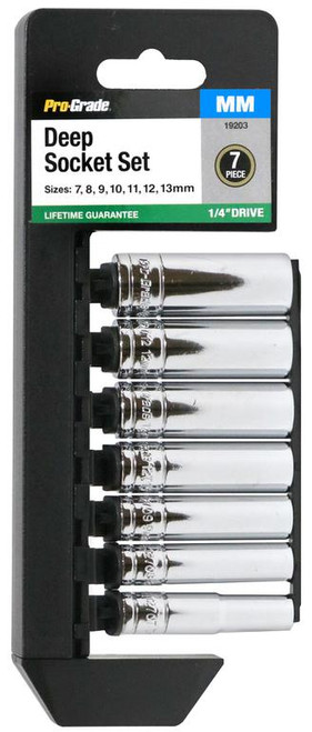Pro-Grade 7-Piece 1/4 Inch Drive Deep Metric Socket Set with Rail