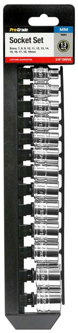 Pro-Grade 13-Piece 3/8 Inch Drive Metric Socket Set with Rail
