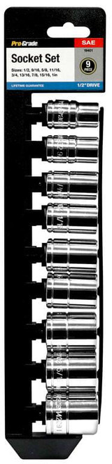 Pro-Grade 9-Piece 1/2 Inch Drive SAE Socket Set with Rail