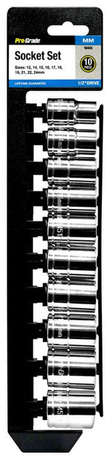 Pro-Grade 10-Piece 1/2 Inch Drive Metric Socket Set with Rail