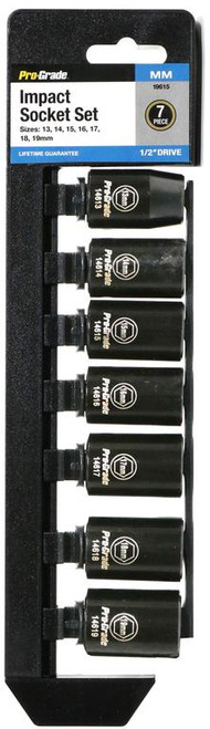 Pro-Grade 7-Piece 1/2 Inch Drive Metric Impact Socket Set with Rail