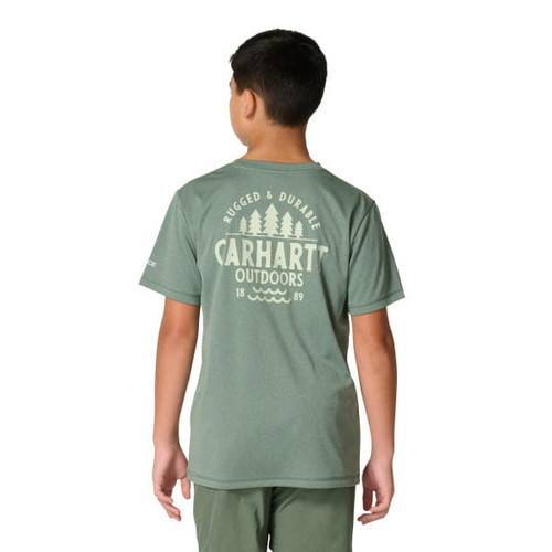 Carhartt Boys Laurel Green Heather Force Sun Defender Outdoor Short Sleeve T-Shirt