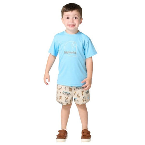 Carhartt Boys Toddler Blue Beige Sun Defender Force Short Sleeve T Shirt And Woven Short Set