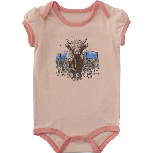Carhartt Girls Infant Apricot Highland Cow Short Sleeve Bodysuit