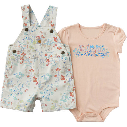 Carhartt Infant Turtledove Floral Short Sleeve Bodysuit And Canvas Shortall Set