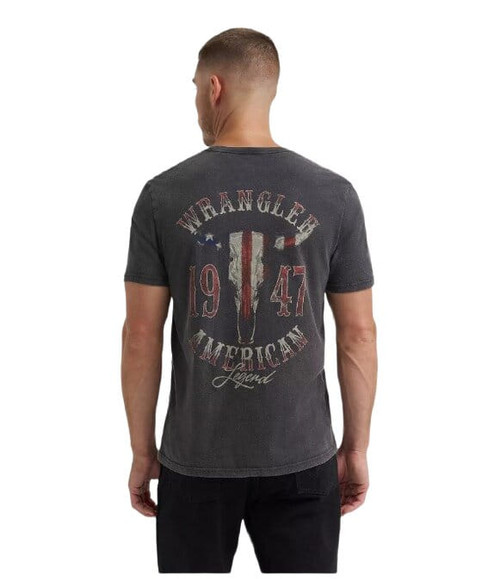 Wrangler Mens Washed Black Americana Legend Short Sleeve Graphic T-Shirt