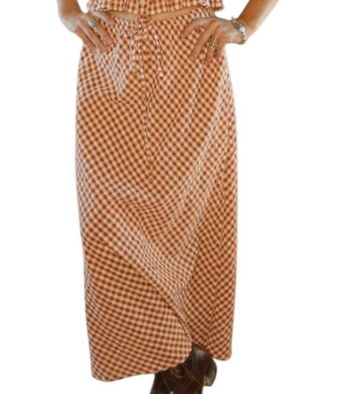 Cotton & Rye Ladies Rust & Ivory Gingham Sadie Maxi Skirt