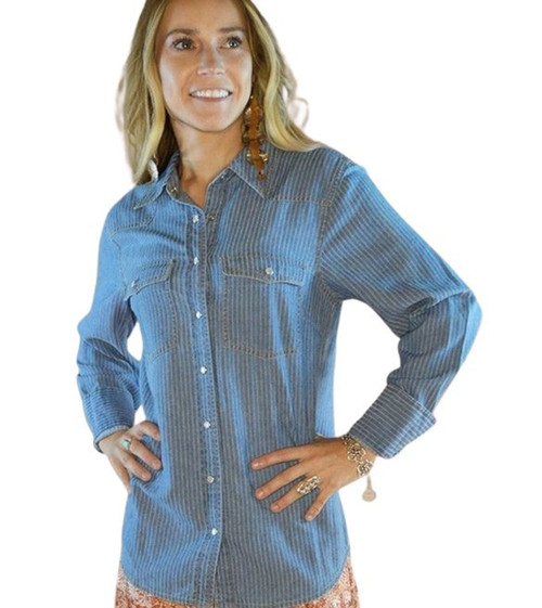 Cotton & Rye Ladies The Elsie Pearl Snap Denim Long Sleeve Shirt