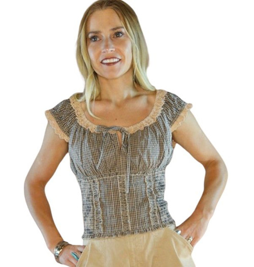 Cotton & Rye Ladies The Bonnie Pink & Blue Smocked Short Sleeve Top