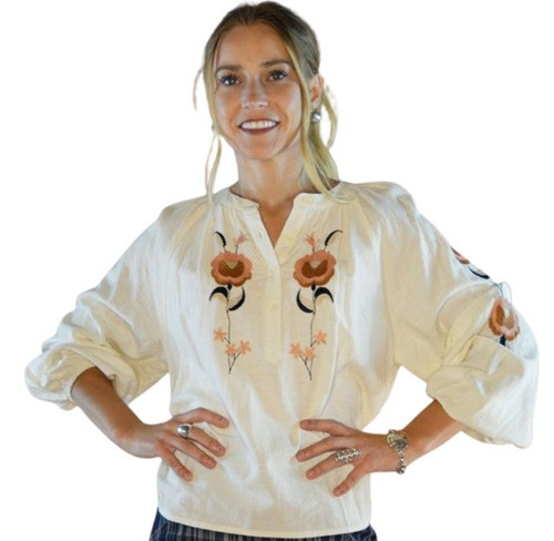 Cotton & Rye Ladies The Julia Ivory Embroidered Floral Long Sleeve Peasant Top