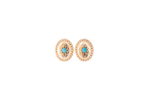 West & Co Gold Flower Conch with Turquoise Gem Oval Earrings