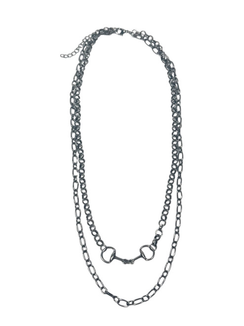 West & Co White Gold Plated Layered Necklace with Horse Bit Pendants