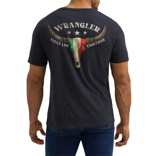 Wrangler Mens Black Vivan Los Vaqueros Short Sleeve Graphic T-Shirt