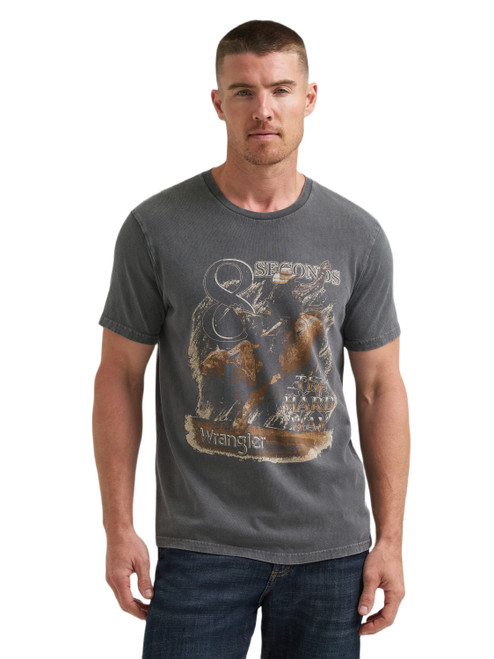 Wrangler Mens Black Charcoal 8 Seconds Short Sleeve Graphic T-Shirt