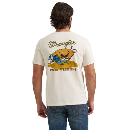 Wrangler Mens Cream Steer Wrestling Short Sleeve Graphic T-Shirt