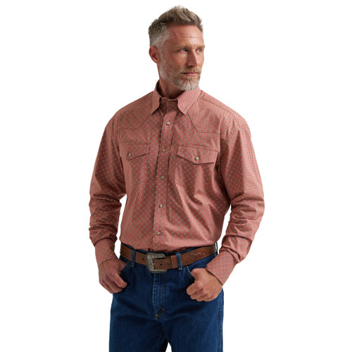 Wrangler Mens George Strait Rust Canyon Long Sleeve Western Snap Shirt