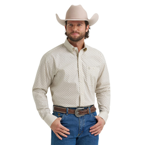 Wrangler Mens George Strait Sandstone Star Print Long Sleeve One Pocket Western Button Down Shirt