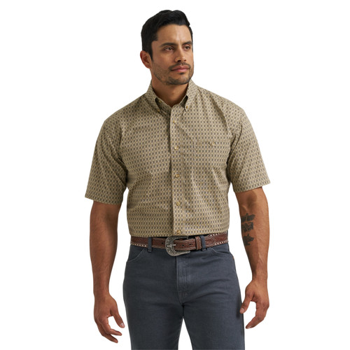 Wrangler Mens Brown Geometric Paisley Short Sleeve One Pocket Western Button Down Shirt