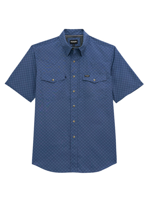 Wrangler Mens Blue Mesa Stitch Print Performance Short Sleeve Western Snap Shirt