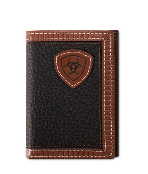 Ariat Mens Brown Redline Shield Leather Trifold Wallet