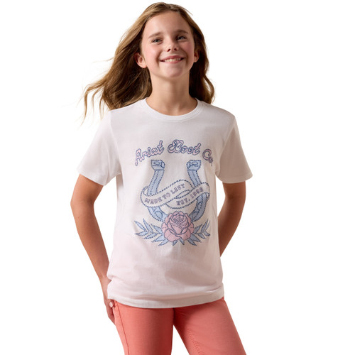 Ariat Girls White Western Collage Graphic Short Sleeve T-Shirt