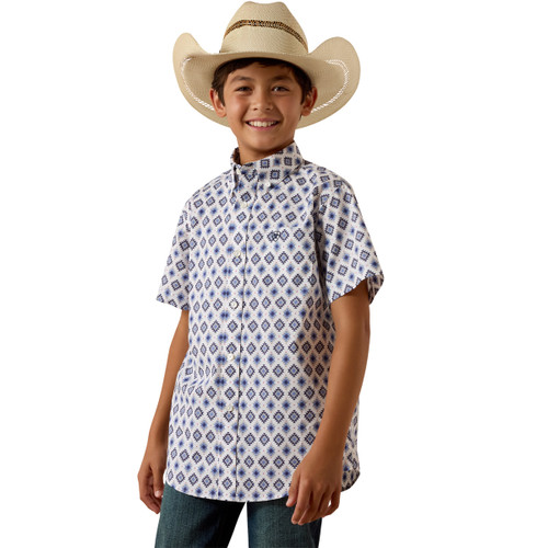 Ariat Boy's White  Multi Southwest Print Short Sleeve Button Up Baxter Shirt