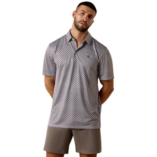 Ariat Men's White All Over Geo Print Short Sleeve Polo Shirt