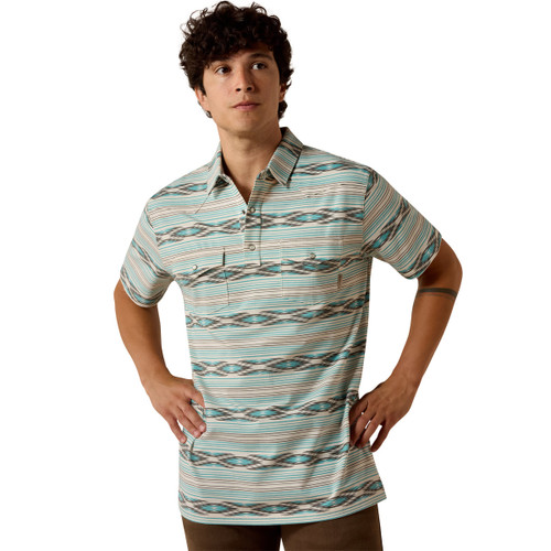 Ariat Men's Moonbeam Retro Western Snap Short Sleeve Polo Shirt