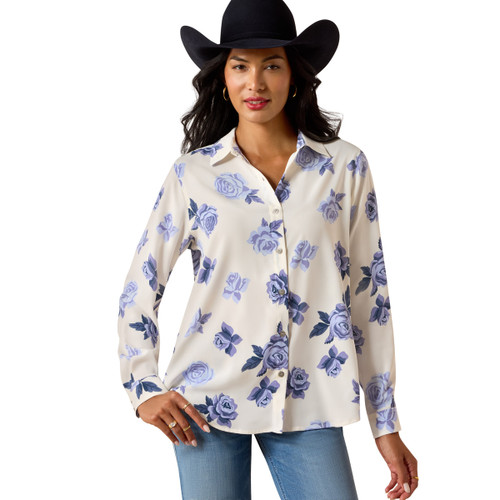 Ariat Women's Roses are Blue Homestyle Long Sleeve Button Up Shirt
