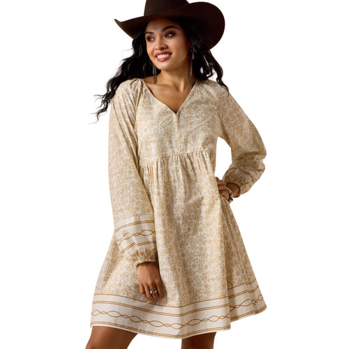 Ariat Women's Boots "n" Roses Tan Rose 3/4 Sleeve Rosie Dress