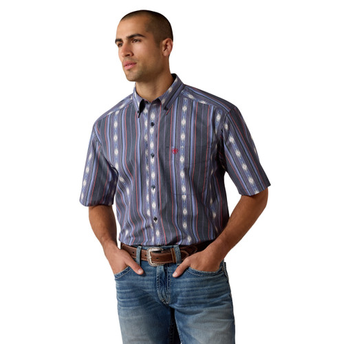 Ariat Men's Evening Blue Southwest Stripe Berke Classic Fit Short Sleeve Button Up Shirt