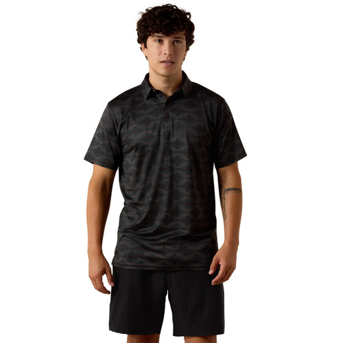 Ariat Men's Charcoal Heather Southwest All Over Print Heathered Classic Fit Short Sleeve Polo