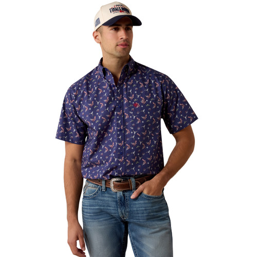 Ariat Men's Patriot Blue Americana Print Berne Fitted Short Sleeve Button Up Shirt