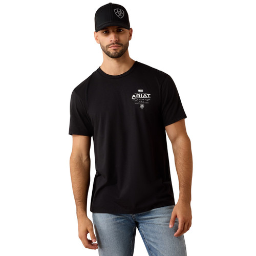 Ariat Men's Black Lockup Flag Painted Graphic Short Sleeve T-Shirt