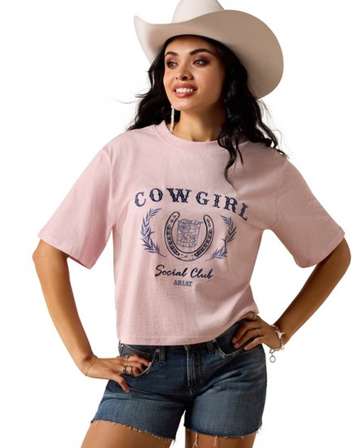 Ariat Women's Pirouette Pink Social Club Graphic Short Sleeve Cropped T-Shirt