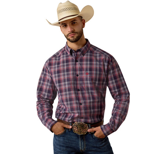 Ariat Men's Evening Blue Plaid Pro Series Blaze Classic Fit Long Sleeve Button Up Shirt