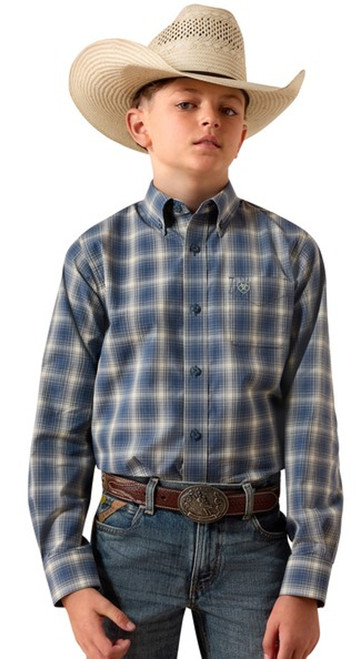 Ariat Boys Key Largo Blue Plaid Pro Series Scottie Long Sleeve Button Up Shirt