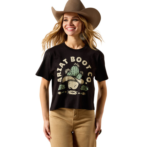 Ariat Women's Black Cacti Cowboy Hat Graphic Short Sleeve Cropped T-Shirt